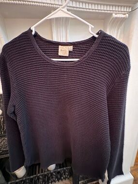 Focus Waffle-Knit Crewneck Sweater in Black sweatshirt 100% cotton.